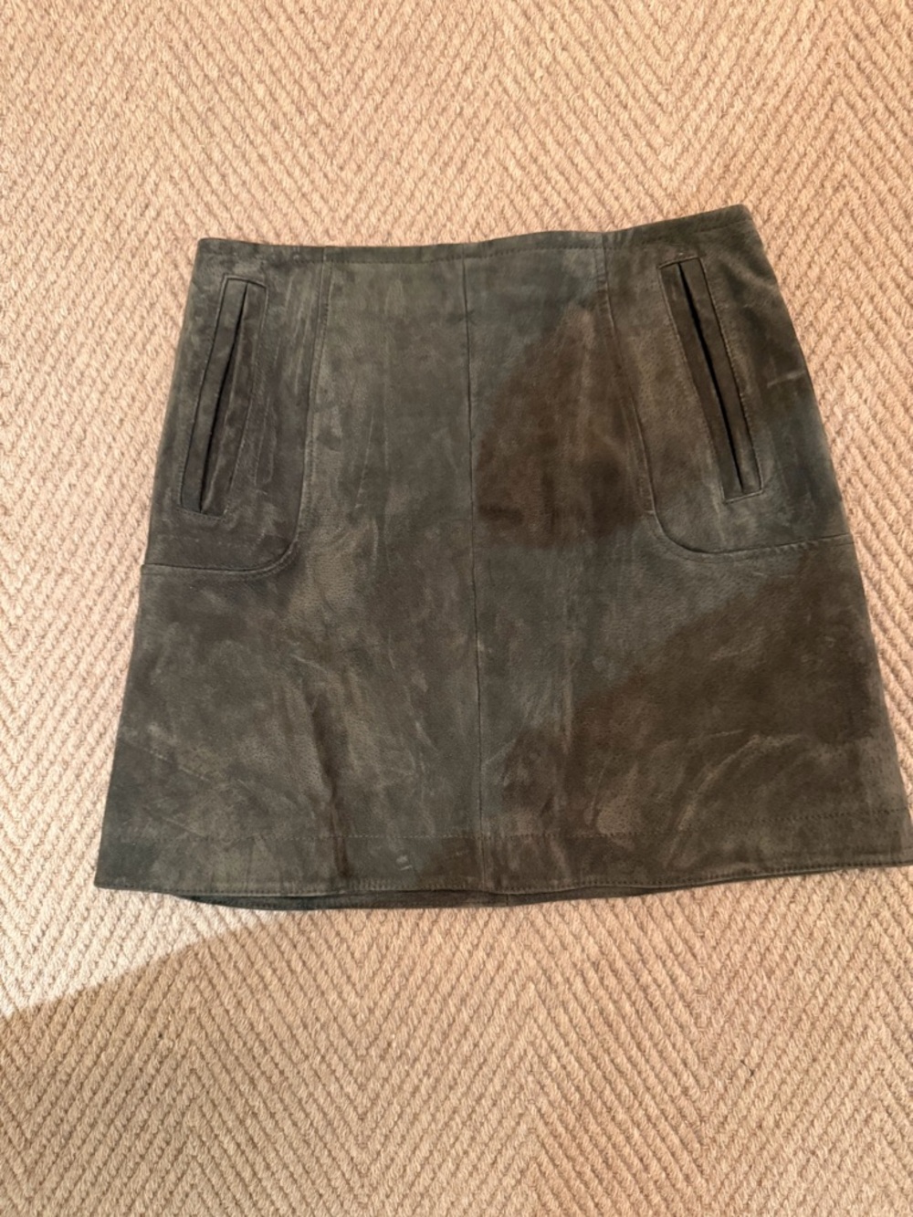 HM Leathercraft Dark Olive Suede Mini Skirt